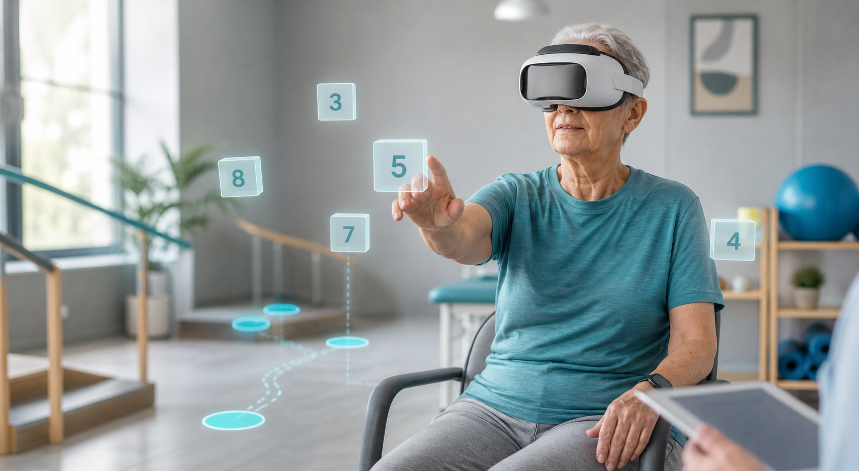 Mixed-reality rehabilitation session with floating spatial targets